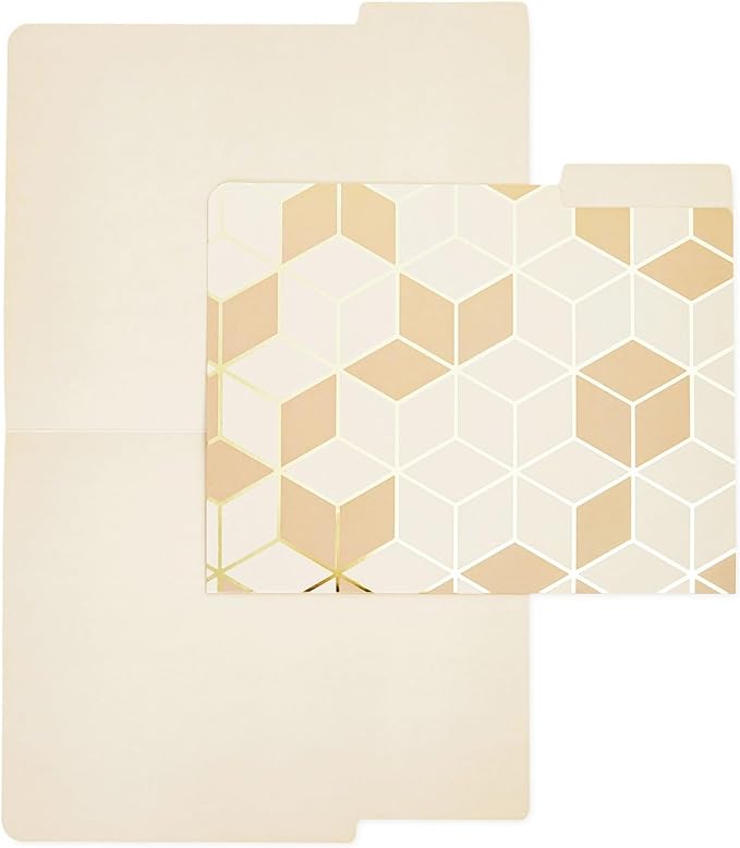 Paper Junkie 12-Pack Cute Geometric Gold Foil Decorative & Colored File Folders, Letter Size (9.5x11.5 in) - 1/3-Cut Tab File Folders for Office Supplies - Aesthetic Office Supplies