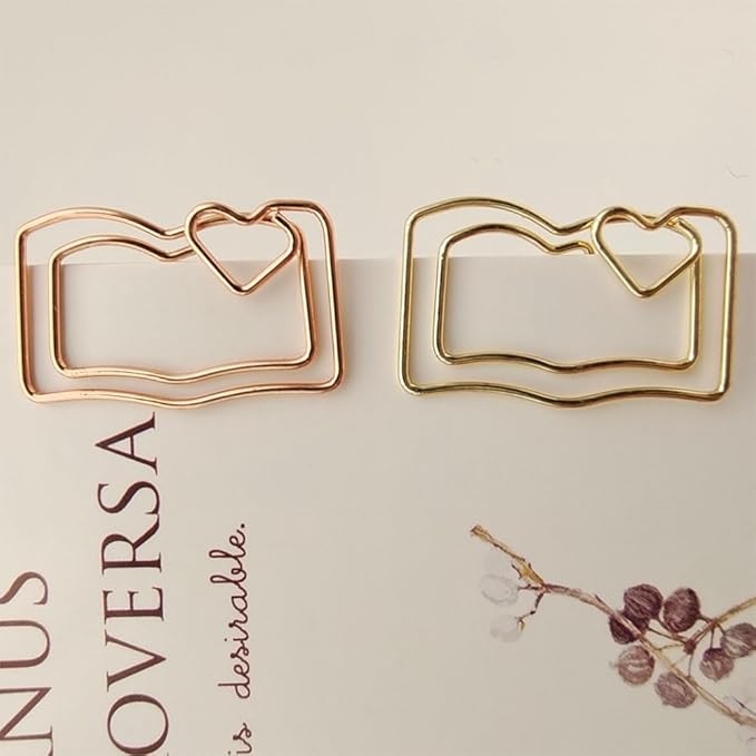 OWLFAVO 40pcs Book Shape Paper Clips with Clear Box, Rose Gold and Yellow Gold, Funny Cute Paperclips Bookmarks Planner Clips for Fun Office Supplies School Gifts Wedding Decoration