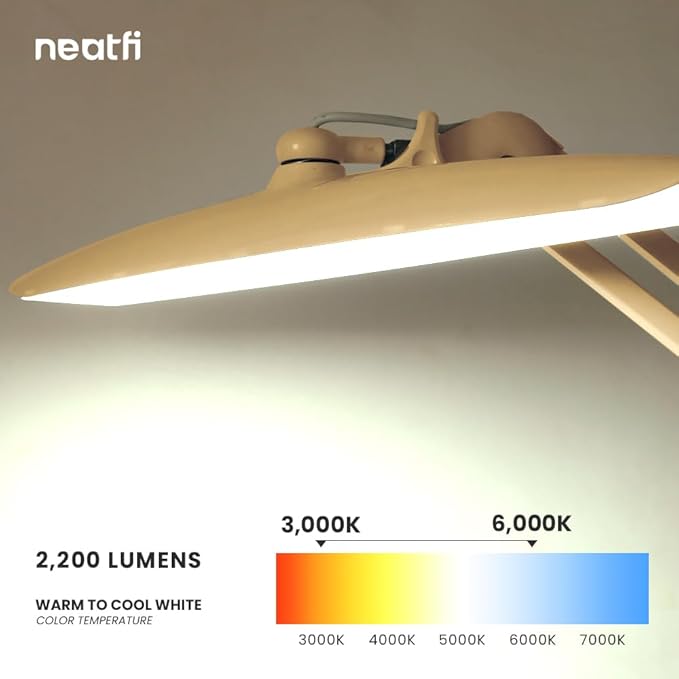 Neatfi XL 2,200 Lumens LED Task Lamp, 20W, 182 Pcs SMD LED, Dimmable, 4 Level Brightness, 3 Light Modes, Desk Light for Home, Office, Workbench (CCT, Gold)