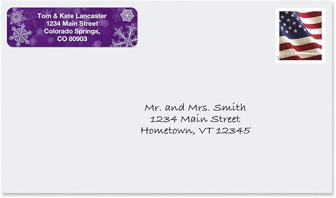 Snowflake Christmas Holiday Rolled Personalized Return Address Mailing Labels with Dispenser, Set of 250, 5 Designs, Small ¾ x 2½ Inch Size, Custom Self-Adhesive Sticker Roll, by Colorful Images