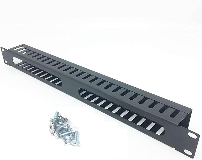 2 Pack 1U 19 Inch Cable Manager Horizontal Rack Mount 24 Slot Metal Finger Duct Wire Organizer with Cover and Mounting Screws for Server Rack, Black(24S2P)