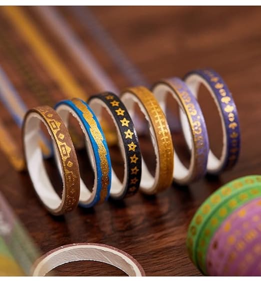 YUBX Skinny Gold Washi Tape Set Basic Foil Print Decorative Masking Tapes for Arts, DIY Crafts, Journals, Planners, Scrapbook, Wrapping (Four Seasons)