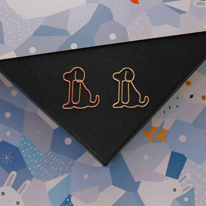 OWLFAVO 30pcs Puppy Dog Shape Paper Clips with Clear Box, Rose Gold and Yellow Gold, Funny Cute Paperclips Bookmarks Planner Clips for Fun Office Supplies School Gifts Wedding Decoration