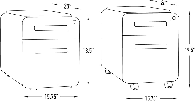 Laura Davidson Furniture STOCKPILE Mini Seated 2 Drawer Mobile File Cabinet with Removable Magnetic Cushion Seat - Short Version, Metal Filing Cabinet, Pre-Assembled, White with Grey Cushion