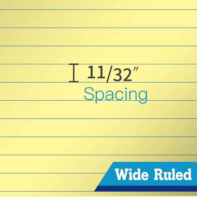 Legal Pads 8.5 x 11,Wide Ruled Note Pads, Canary, 6-Pack, 50 Sheets, Sturdy back, No Bleeding Micro-Perforated Writing Pads for School Office, Made in the USA