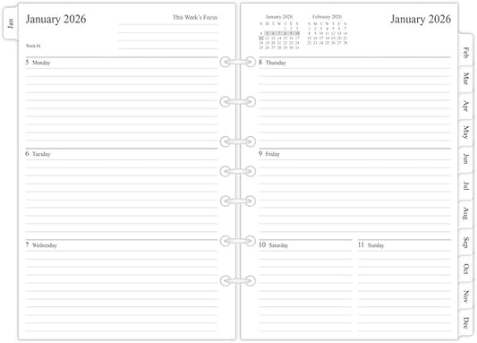 newestor 2026 Weekly & Monthly Planner Refill, 5-1/2" x 8-1/2", Jan 2026 to Dec 2026, 7-Hole Punched for Mini Binders