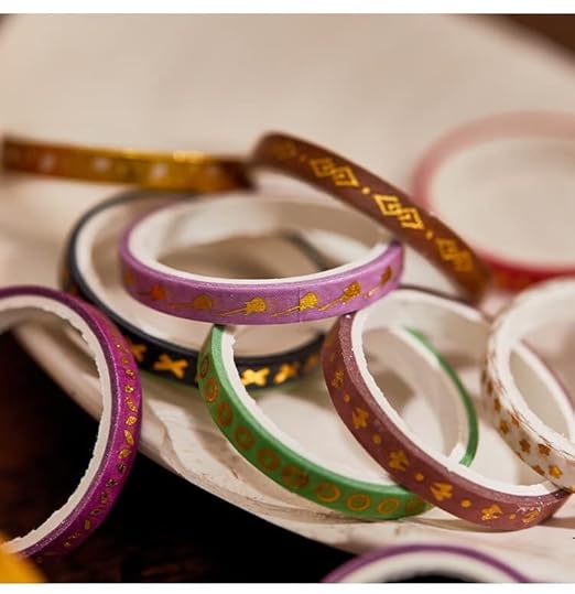 YUBX Skinny Gold Washi Tape Set Basic Foil Print Decorative Masking Tapes for Arts, DIY Crafts, Journals, Planners, Scrapbook, Wrapping (Peacock Tail)