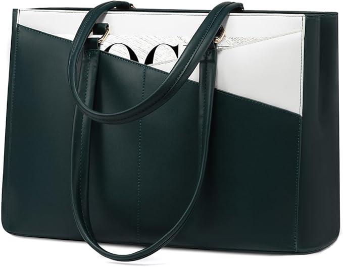 LOVEVOOK Laptop Bag for Women 15.6 Inch Tote Bags Waterproof Leather Briefcase Computer Women Business Office Work Bag,Green/White