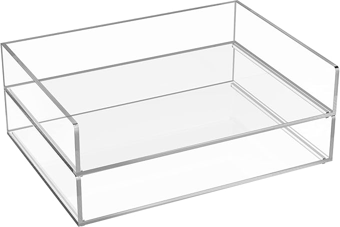 MaxGear 2-Tier Acrylic Letter Tray, Stackable Desk Paper Organizer, Clear File & Document Tray with Pull-Out, Acrylic Desk Organizer for Papers, Folders & Office Accessories