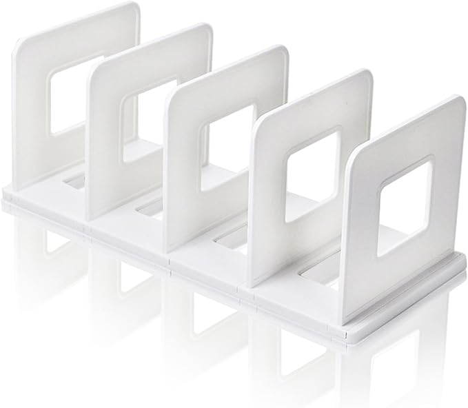 Lemical 4 Section Divider File Folder Holder Desk Book Organizer Desktop Bookshelf File Organizer Portable Plastic Kitchen Under Sink Organizer Pot Rack Handbag Sorter (White)