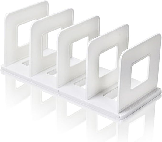 Lemical 4 Section Divider File Folder Holder Desk Book Organizer Desktop Bookshelf File Organizer Portable Plastic Kitchen Under Sink Organizer Pot Rack Handbag Sorter (White)