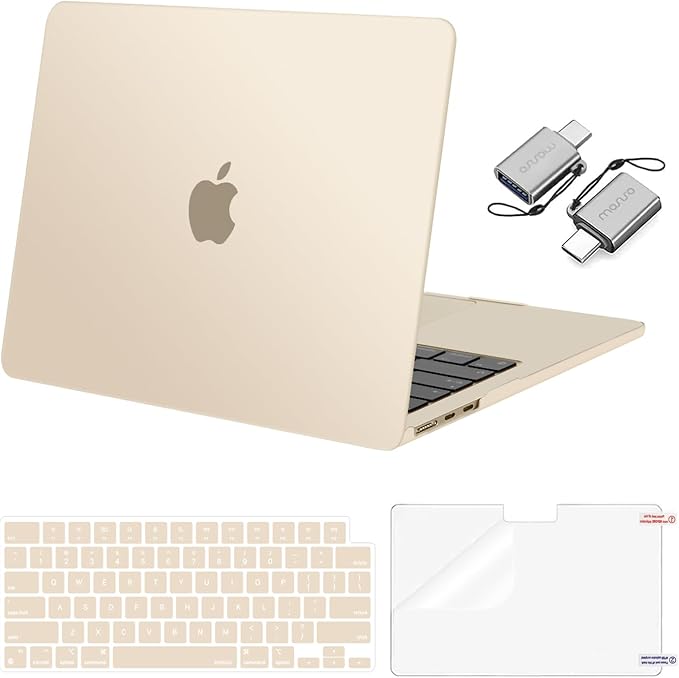 MOSISO Compatible with MacBook Air 13 inch Case 2025 2024 2023 2022 M4 A3240 M3 A3113 M2 A2681, Plastic Hard Shell&Keyboard Cover&Screen Film&Type C for MacBook Air 13.6 inch Case, Starlight
