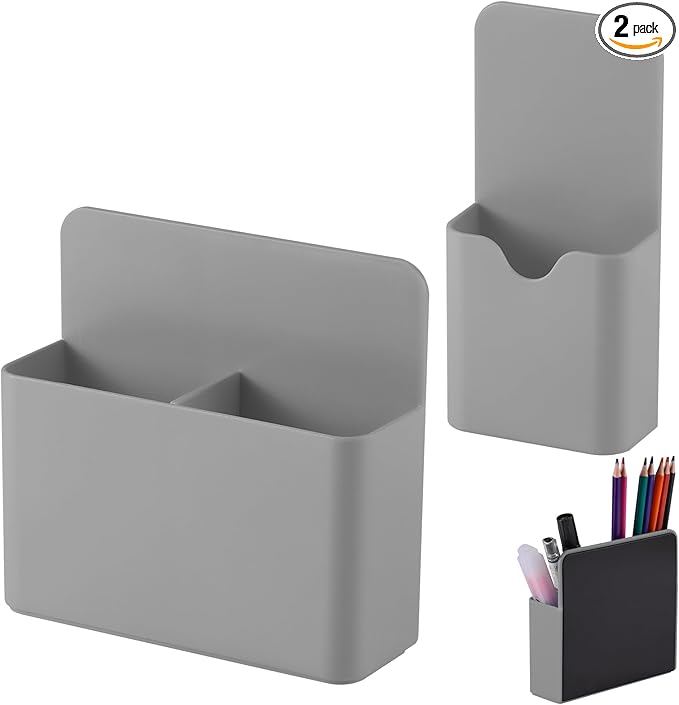 Magnetic Pen Holder,2 Pack Magnetic Dry Erase Marker Holder with Generous Compartments,Strong Magnet Storage Marker Pen Pencil Organizer for Refrigerator,Whiteboard,Locker Accessories