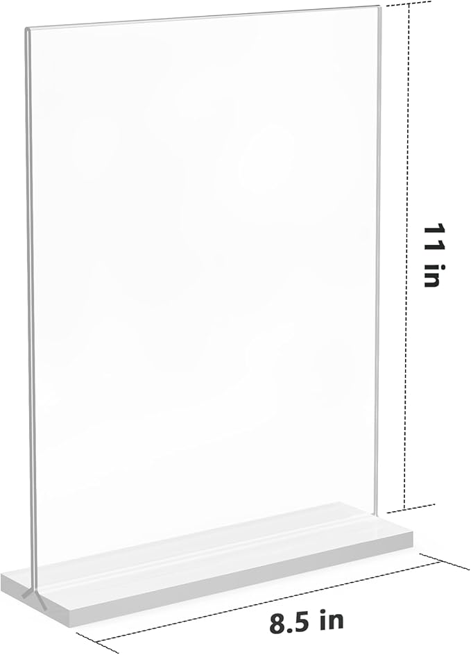MaxGear 8.5x11 Acrylic Sign Holder 3 Pack, Clear Table Menu Display Stand Plastic Document Paper Holder Double Sided T Shape Sign Frame for Store, Restaurant, Hotels, Office