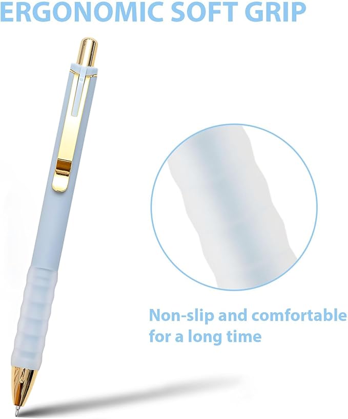 1.0mm Ballpoint Pens Retractable Cute Black Ink Pens with Silicone Grip Smooth Writing Suitable for Office, Note-taking (12 pcs)