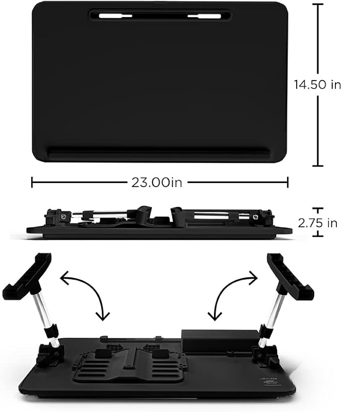 Limitless TotalDesk Portable Modern Workstation and Lap Desk with Adjustable Height & Tilt (Black)