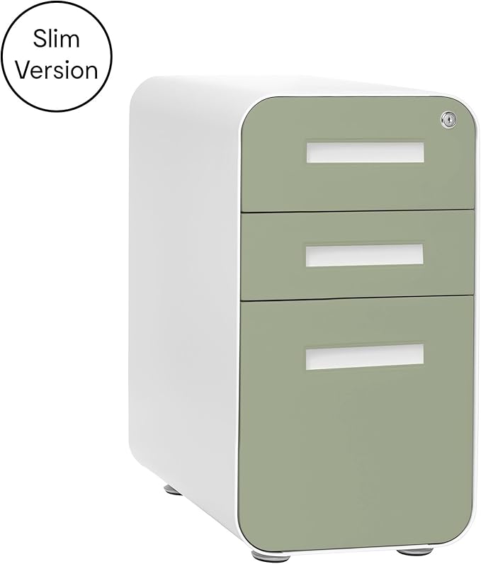 Laura Davidson Furniture Stockpile Slim 3-Drawer Mobile File Cabinet with Lock - Under Desk Metal Filing Cabinet, Legal/Letter File Folders, Wheels & Stationary Feet, Assembled, Sage Green