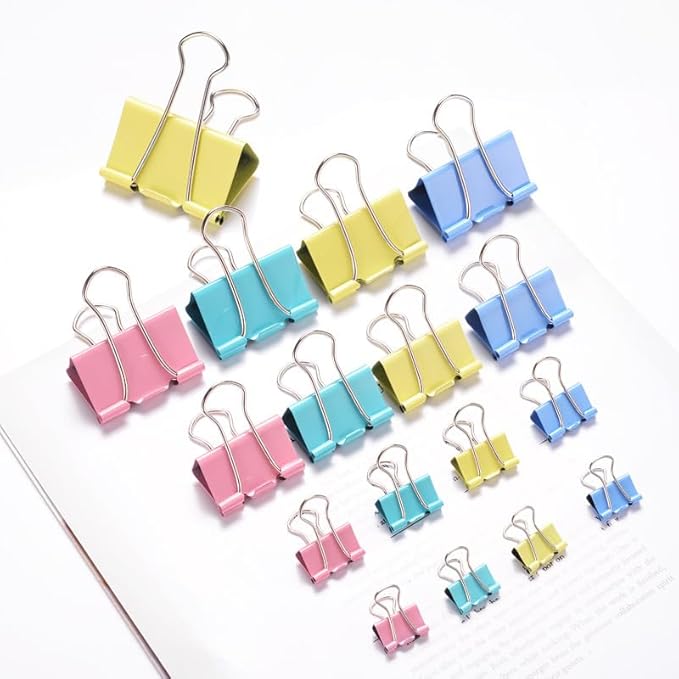 Binder Clips Assorted Sizes, 140 PCS Colored Binder Paper Clips Office Clips Office Supplies Desk, 4 Sizes Cute Binder Clips Large Medium Binder Clip Small Paper Clips Medium Paper Clamps (Colored)