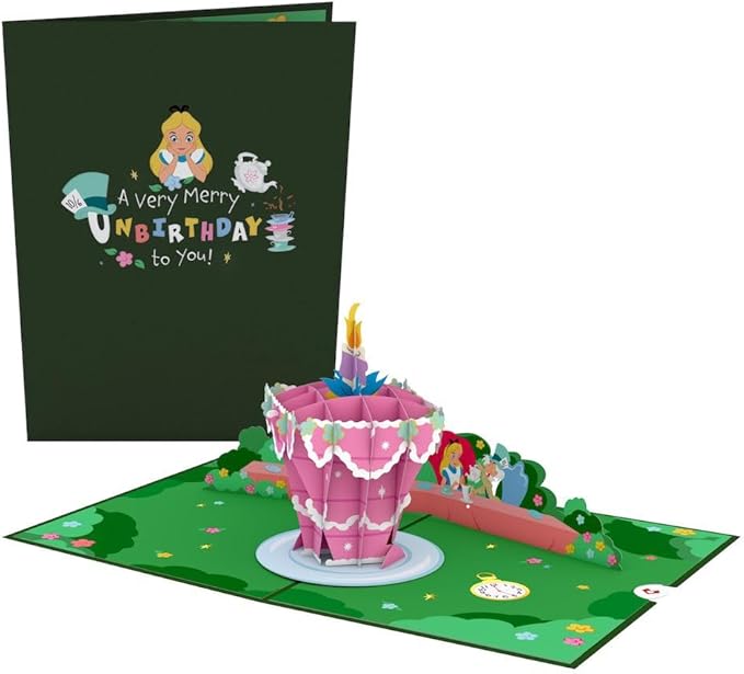 Lovepop Happy Birthday Pop-Up Card for Her and Him- 3D Disney Birthday Greeting Cards for Boys, Girls, Men, Women - Merry Unbirthday - 5" x 7" Alice in Wonderland - Blank Note Card & Envelope Included