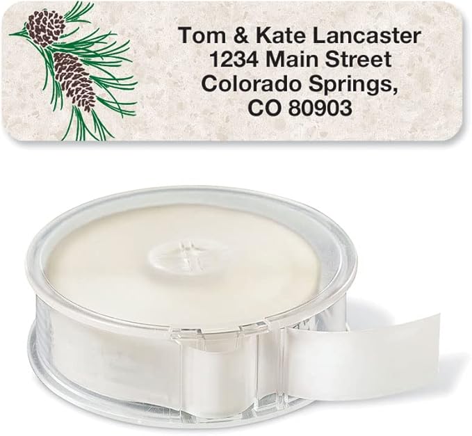 Pinecone Winter Holiday Rolled Personalized Return Address Mailing Labels with Dispenser, Set of 250, Small ¾ x 2½ Inch Size, Custom Self-Adhesive Sticker Roll, by Colorful Images