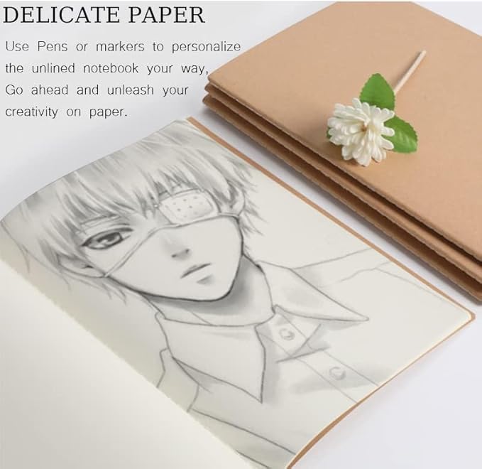 LIONSOUL 90 Pack A5 Blank Kraft Notebooks Bulk, Blank Paper Sketchbooks, Writing Blank Journal Notebook in Bulk, 80 Pages, 8.3x5.5 inch, for Gifts Travelers Office and School Supplies