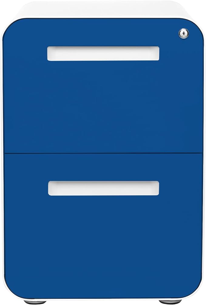Laura Davidson Furniture Stockpile 2 Drawer Mobile File Cabinet with Lock - Under Desk Metal Filing Cabinet, Legal/Letter File Folders, Wheels and Stationary Feet, Pre-Assembled, Blue Faceplate