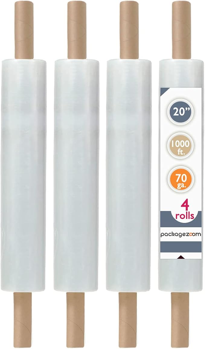 PackageZoom 20 inch x 1000 Feet Stretch Wrap with Handle, Clear Stretch Film, 4 Rolls