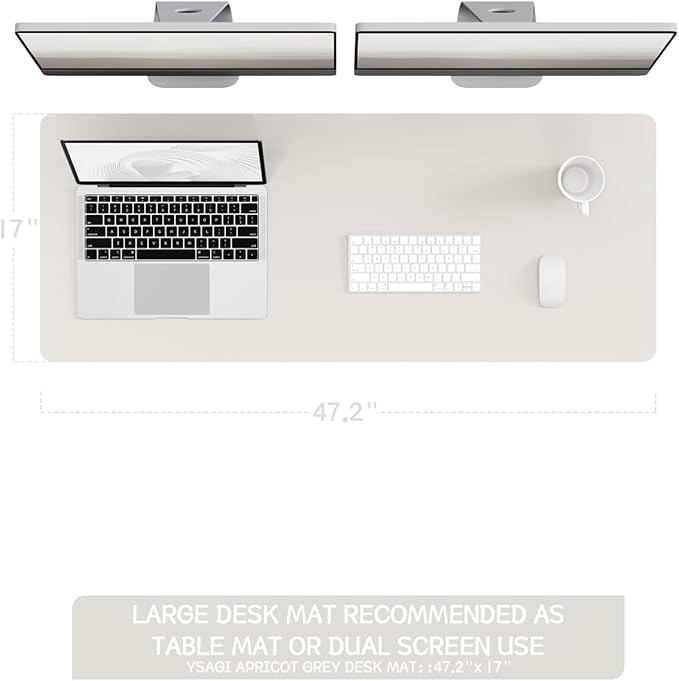 YSAGi Non-Slip Leather Desk Pad Long Size, Waterproof Laptop Computer Desk Keyboard Mat, Table Protector Blotter Mat, Large Mouse Pad for Office/Work/Home/Decor(Apricot Gray, 47" x 17")