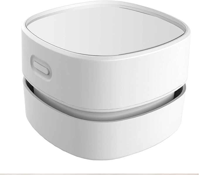 ODISTAR Desk Vacuum Cleaner with Wireless Charger, Mini Table dust Sweeper Energy Saving,Endurance up to 400 mins, Cordless&360º Rotatable for Keyboard/Home/School/Office (White Wireless Charger)