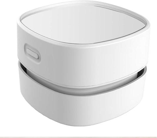 ODISTAR Desk Vacuum Cleaner with Wireless Charger, Mini Table dust Sweeper Energy Saving,Endurance up to 400 mins, Cordless&360º Rotatable for Keyboard/Home/School/Office (White Wireless Charger)