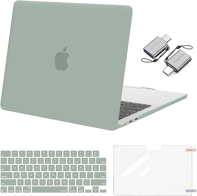MOSISO Compatible with MacBook Air 13 inch Case 2025 2024 2023 2022 M4 A3240 M3 A3113 M2 A2681, Plastic Hard Shell&Keyboard Cover&Screen Film&Type C for MacBook Air 13.6 inch Case, Antique Green