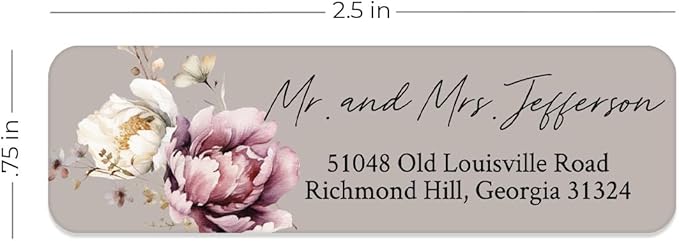 Taupe Watercolor Floral Rolled Address Labels / 500 Personalized Return Address Labels/Designer Address Stickers in Elegant Plastic Dispenser