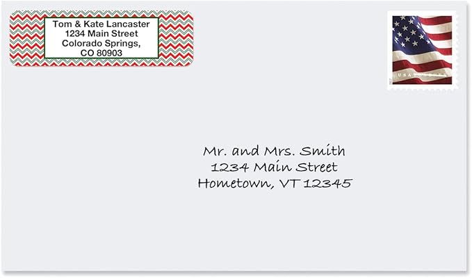 Christmas Festive Prints Rolled Personalized Return Address Mailing Labels with Dispenser, Set of 250, 5 Designs, Small ¾ x 2½ Inch Size, Custom Self-Adhesive Sticker Roll, by Colorful Images