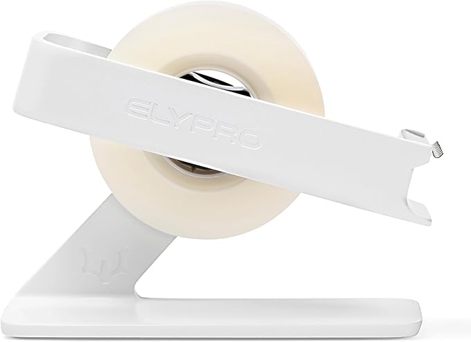 ELYPRO Modern Tape Dispenser for Office Desk - Elegant and Minimalist Design, Heavy Metal Made, Space-Saving, Perfect for Office & Home Use or as a Stylish Gift - Bonus Tape Roll Included (White)