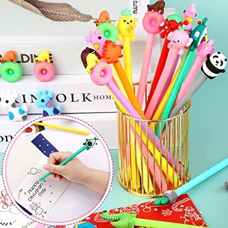 SANNIX 100 Pieces Cartoon Cute Gel Ink RollerBall Pens Bulk Assorted Styles Novelty Writing Pen for Kids Gift School Office Home Supplies Present