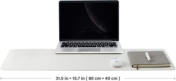 Leather Desk Mat - Non-Slip PU Desk Pad for Office and Home - Desk Organization and Accessories - Ideal for Large Mouse Pad and Desk Mats on Top of Desks (White,31.5"x 15.7")