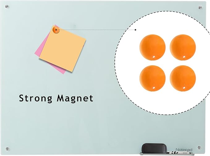 Magnetic Glass Dry Erase Board - White Board 48 x 36 Inches Wall Mounted Glass Whiteboard, Large Frameless Glass White Board for Wall Office, Home & School