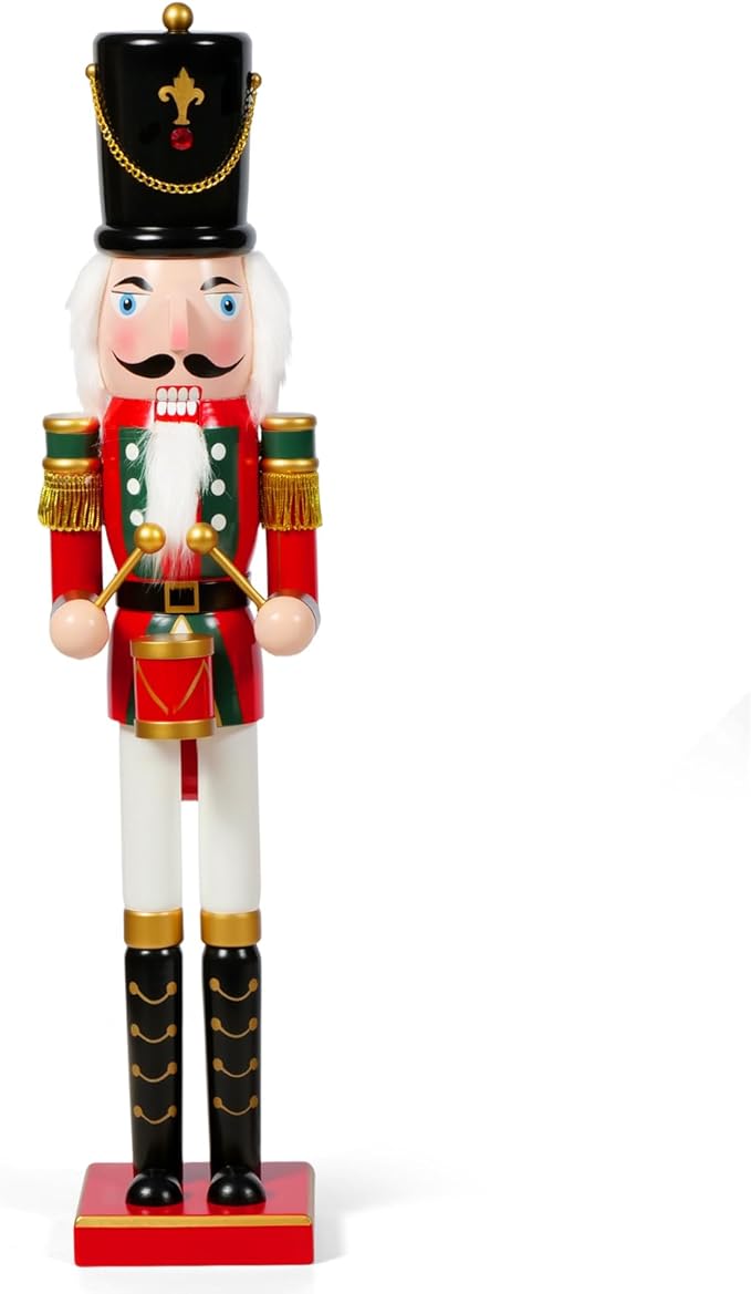 Nutcracker Christmas Decor, 18" Wooden Nutcracker Soldier Christmas Decoration Home Mantle Table Fireplace Christmas Ornaments for Festival Party(18" Hat Drum Nutcracker)