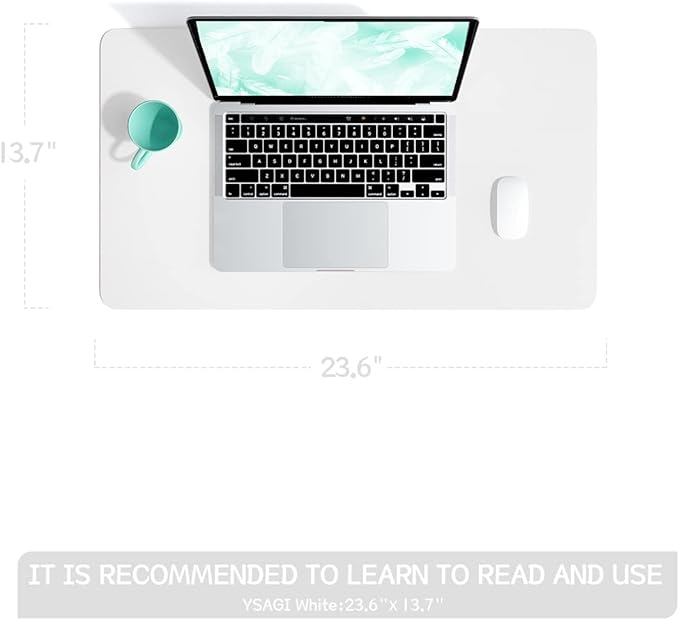 YSAGi Non-Slip Leather Desk Pad, Waterproof Laptop Computer Desk Keyboard Mat, Table Protector Blotter Mat, Large Mouse Pad for Office/Work/Home/Decor(White, 23.6" x 13.7")
