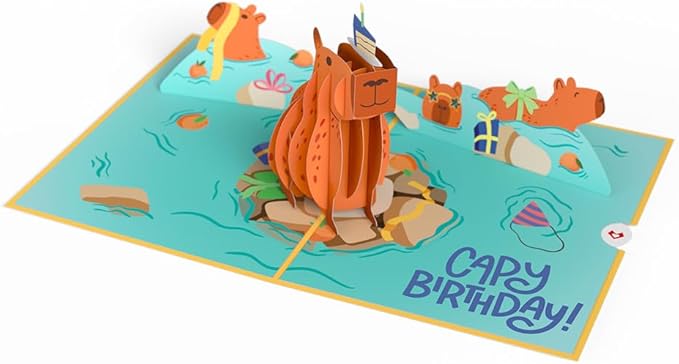 Lovepop Birthday Pop-Up Card for Her, Him, Men, Women - 3D Animal Greeting Cards - Capy Birthday - 5" x 7" - Blank Notecard & Envelope Included