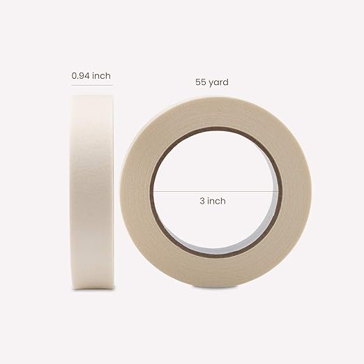 Lichamp Masking Tape 1 inch, 2 Pack General Purpose Beige Masking Tape White Masking Paper, 1 inch x 55 Yards x 2 Rolls (110 Total Yards)