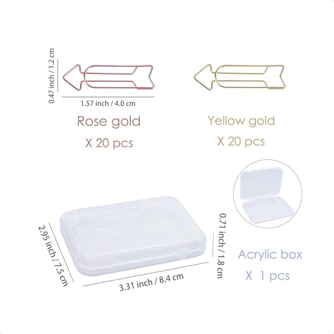 OWLFAVO 40pcs Arrow Shape Paper Clips with Clear Box, Rose Gold and Yellow Gold, Funny Cute Paperclips Bookmarks Planner Clips for Fun Office Supplies School Gifts Wedding Decoration