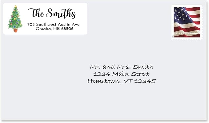 Personalized Christmas Return Address Labels - Custom Holiday Return Address Labels, Set of 120 Self Adhesive Mailing Rectangle Personalized Name Stickers (Pattern 2)