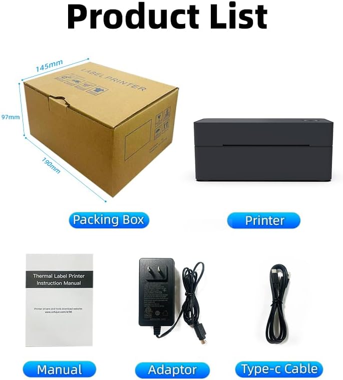 Thermal Label Printer 4x6 Shipping Label Maker for Small Businesses,Support Android,Mac,iPhone and Windows,Widely Used for Amazon,Ebay,Shopify,Etsy,USPS (Small Printer, Black)