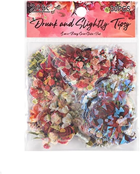 MAFELOE 30 Pieces PET Scrapbook Stickers of Bouquets Theme, Aesthetic Deco Supplies for Junk Bullet Journaling Card Making Daily Planner-Red (D-Y4-AYSQ)