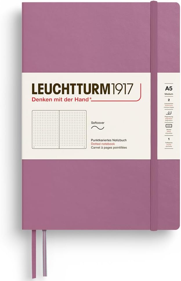 LEUCHTTURM1917 - Notebook Softcover Medium A5-123 Numbered Pages for Writing and Journaling - Thinking Ahead (Dotted Paper, Dusty Rose)