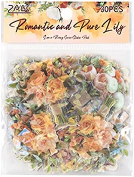 MAFELOE 30 Pieces PET Scrapbook Stickers of Bouquets Theme, Aesthetic Deco Supplies for Junk Bullet Journaling Card Making Daily Planner-Champagne Orange (D-Y4-AYSQ)