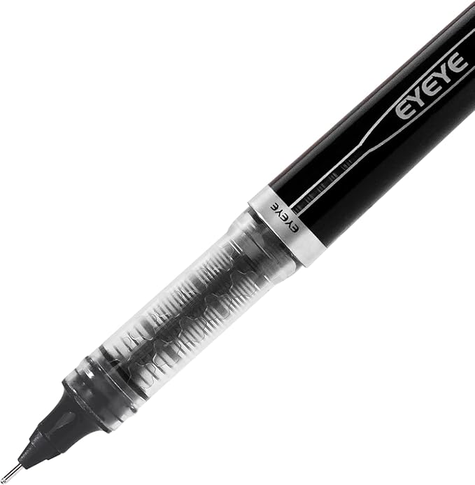 EYEYE Black Pen Roller Ball Needle Tip 0.5mm Quick Dry, 6 Pack Liquid Ink Rollerball Pens Extra Fine Point Smooth Writing Pens for Journaling, Note Taking, Office, School Supplies