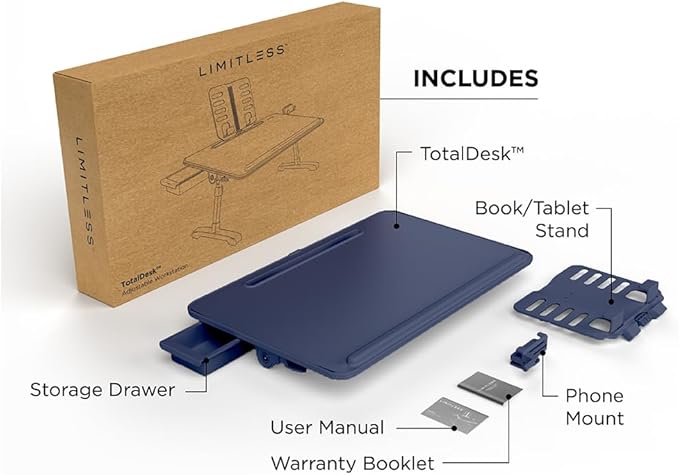 Limitless TotalDesk Portable Workstation and Lap Desk with Adjustable Height & Tilt (Navy)