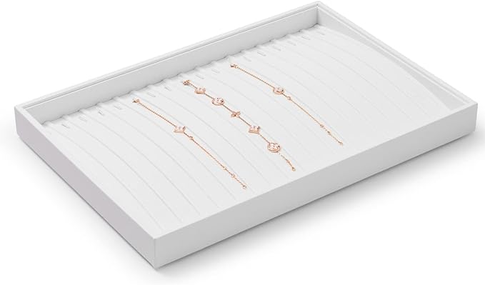 Oirlv Premium White Leather Stackable Jewelry Tray 18 Gird Necklace Bracelet Organizer Showcase Necklace Display Tray
